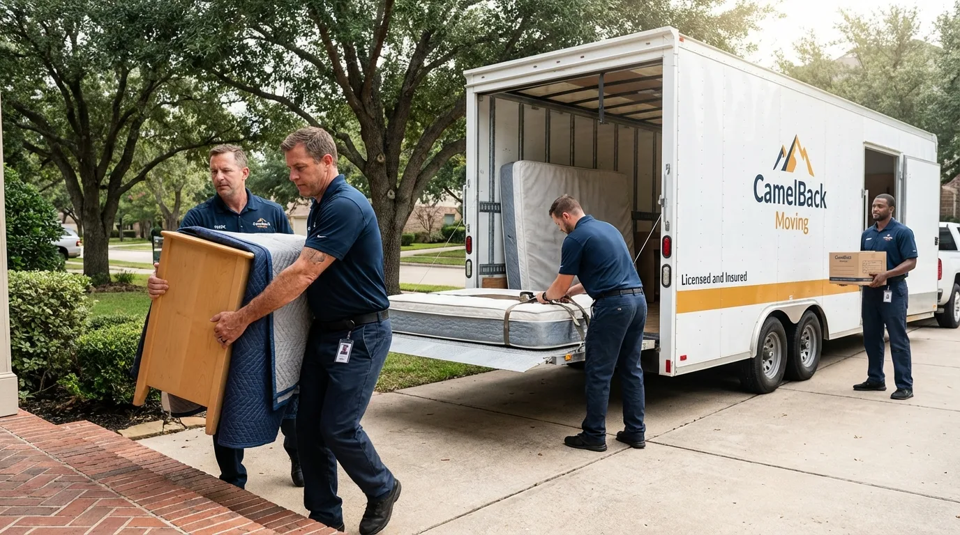 Crew loading residential truck for cross-state move from Eureka, KS