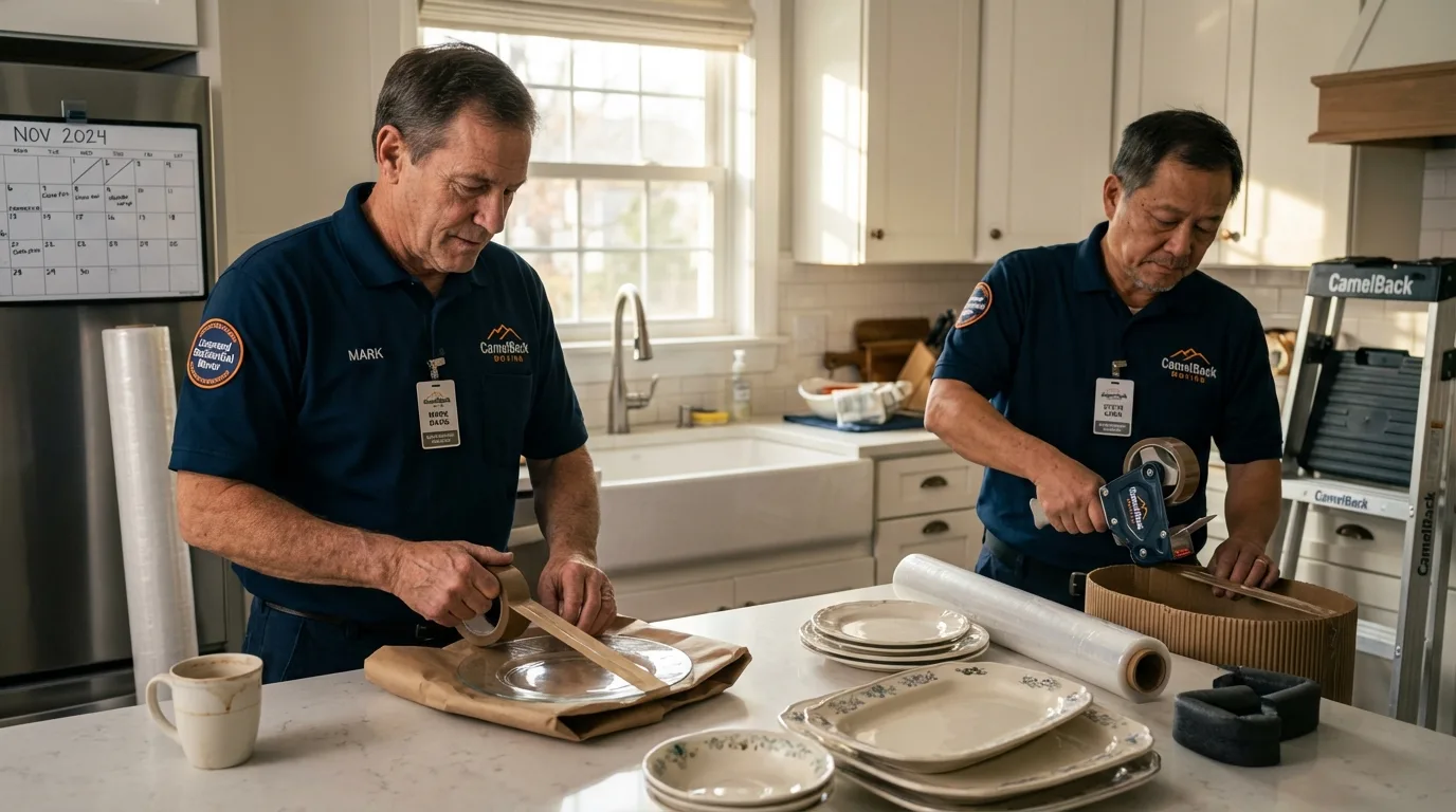 Professional crew packing kitchen dishware in Eureka, KS